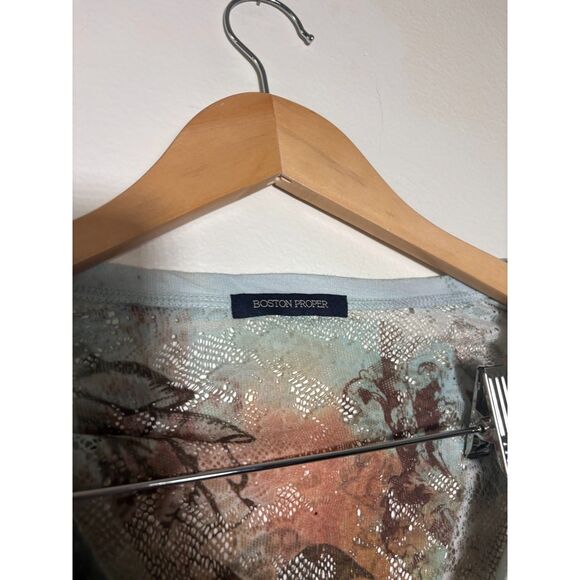 Boston Proper y2k Mesh Blouse Long Sleeve Top Sz Small Blue Brown Bedazzled Gems - Picture 5 of 6